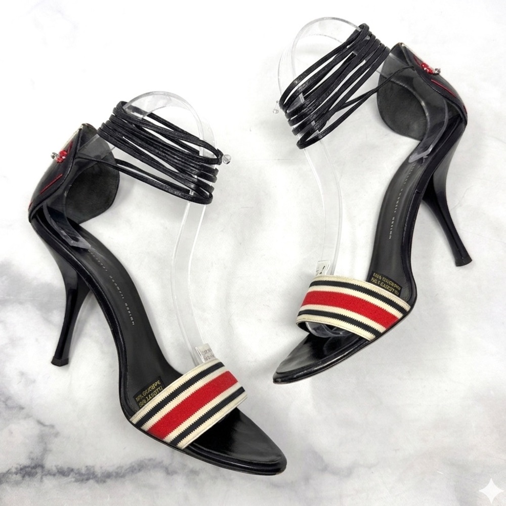 Giuseppe Zanotti Vicini Vintage Y2K Care Tag Leather Ankle Tie Sandal Heels 8 - Picture 9 of 16